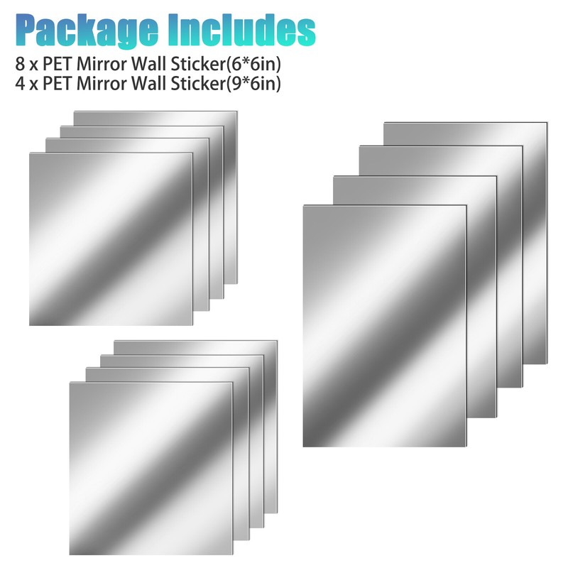 12Pcs 2-Size Self Adhesive Mirror Sheets Reflective Wall Sticker Film Home Decor gallery
