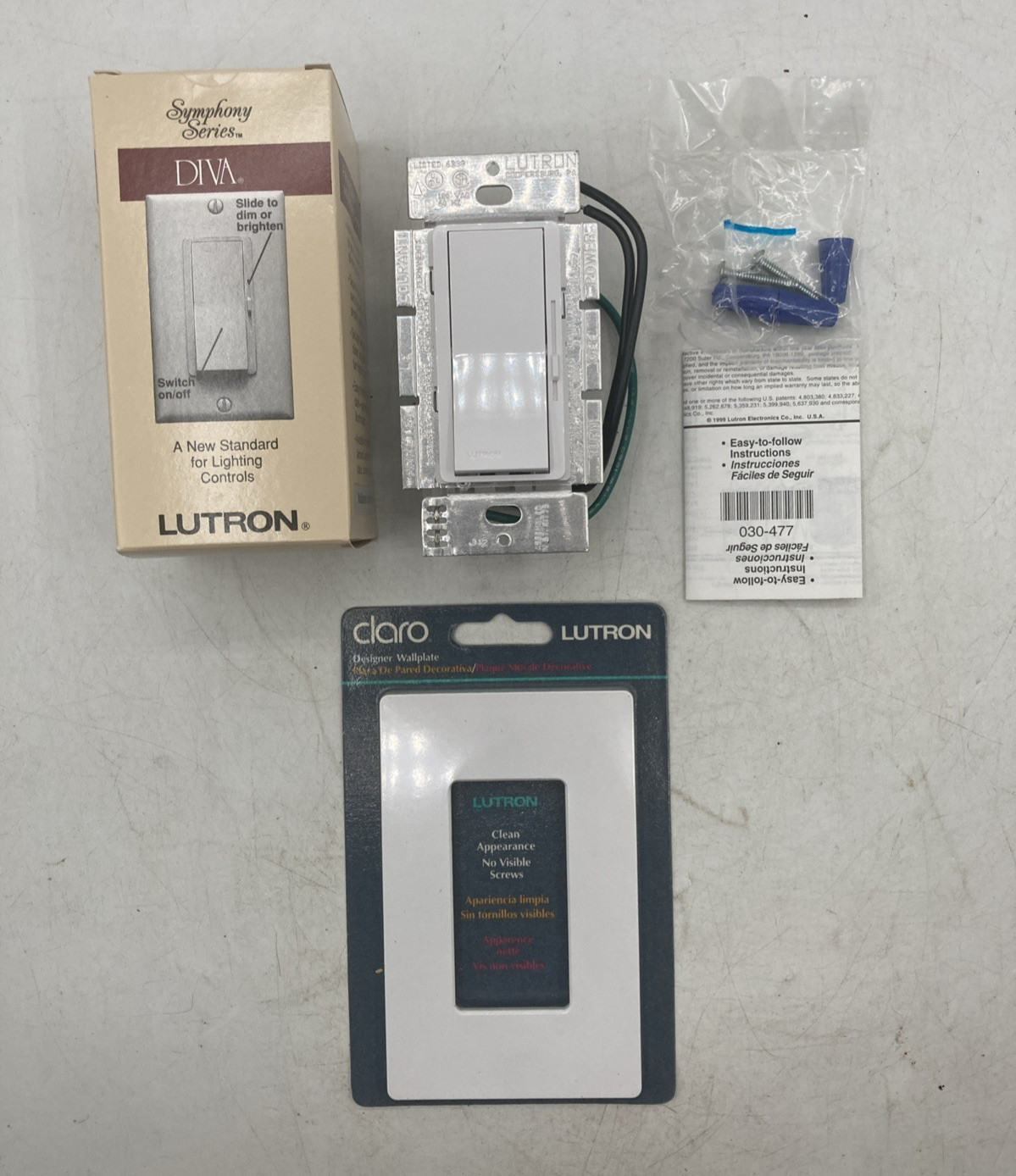 Lutron Diva Switch & Dimmer Single Pole 600W White & Wallplate Symphony New gallery