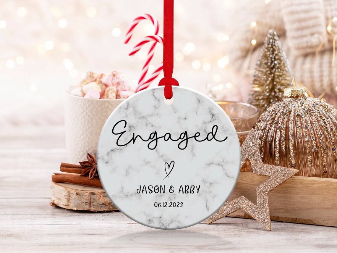 Personalized Engaged Date Ornament - Christmas Engaged Ornament keepsake gallery