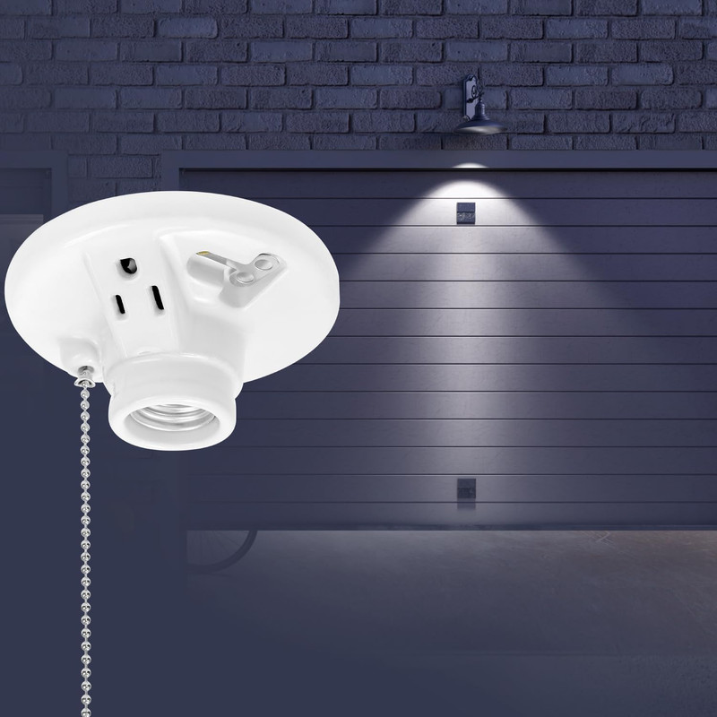Light Socket with Grounded Outlet, 4 Pack Porcelain Pull Chain Light Fixture, 2 gallery