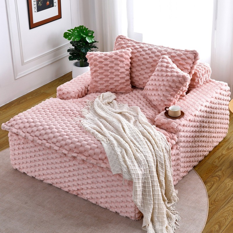 Luxury Single Sofa Couch Polyester Blend Loveseat Bearing Sofa w/Two Pillows gallery