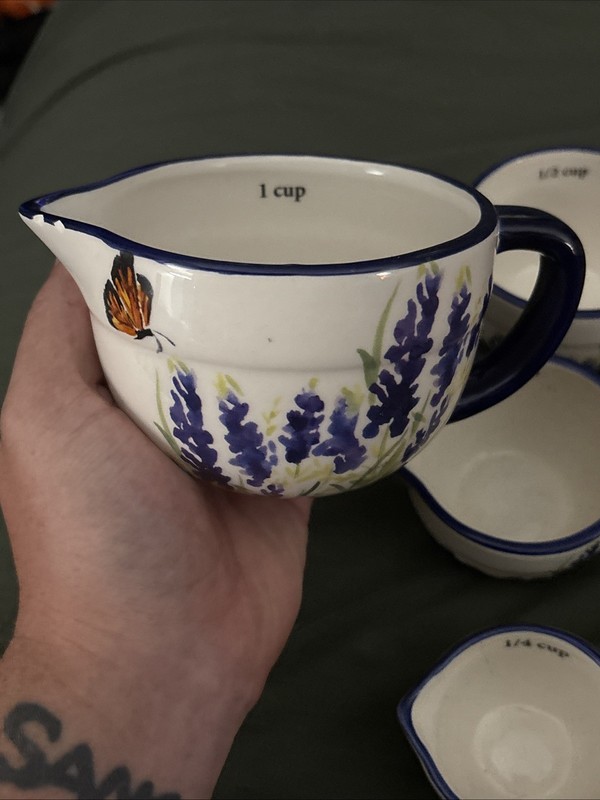 Haven Key Ceramic Nesting Measuring Cups Handpainted Blue White Florals Cottage gallery