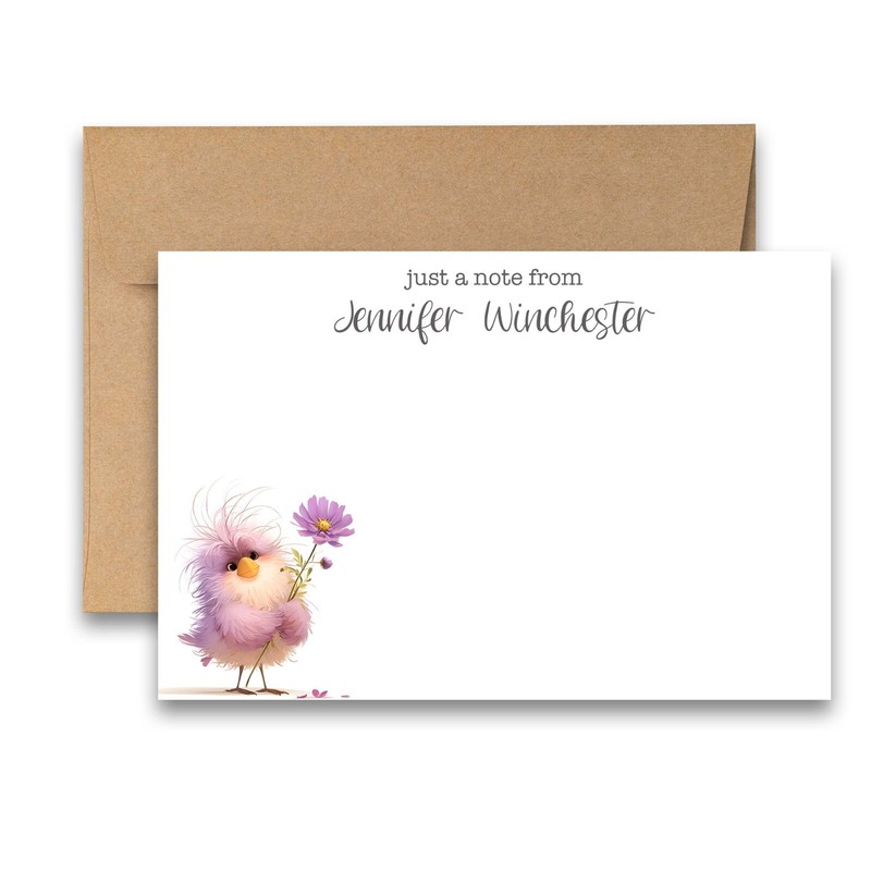 12 PERSONALIZED Flat Note card Cute Stationery with Envelopes - Adorable Birds gallery