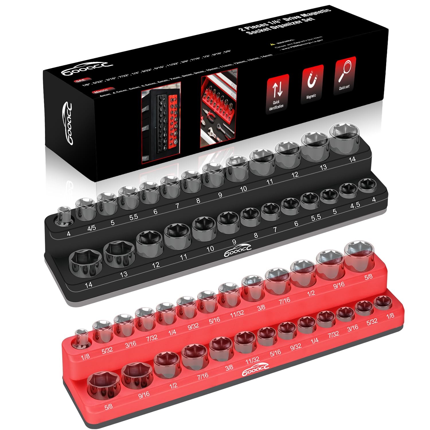 1/4 Magnetic Socket Organizer 2 Pieces Socket Holder Metric Sae Socket Tray 1/4 gallery