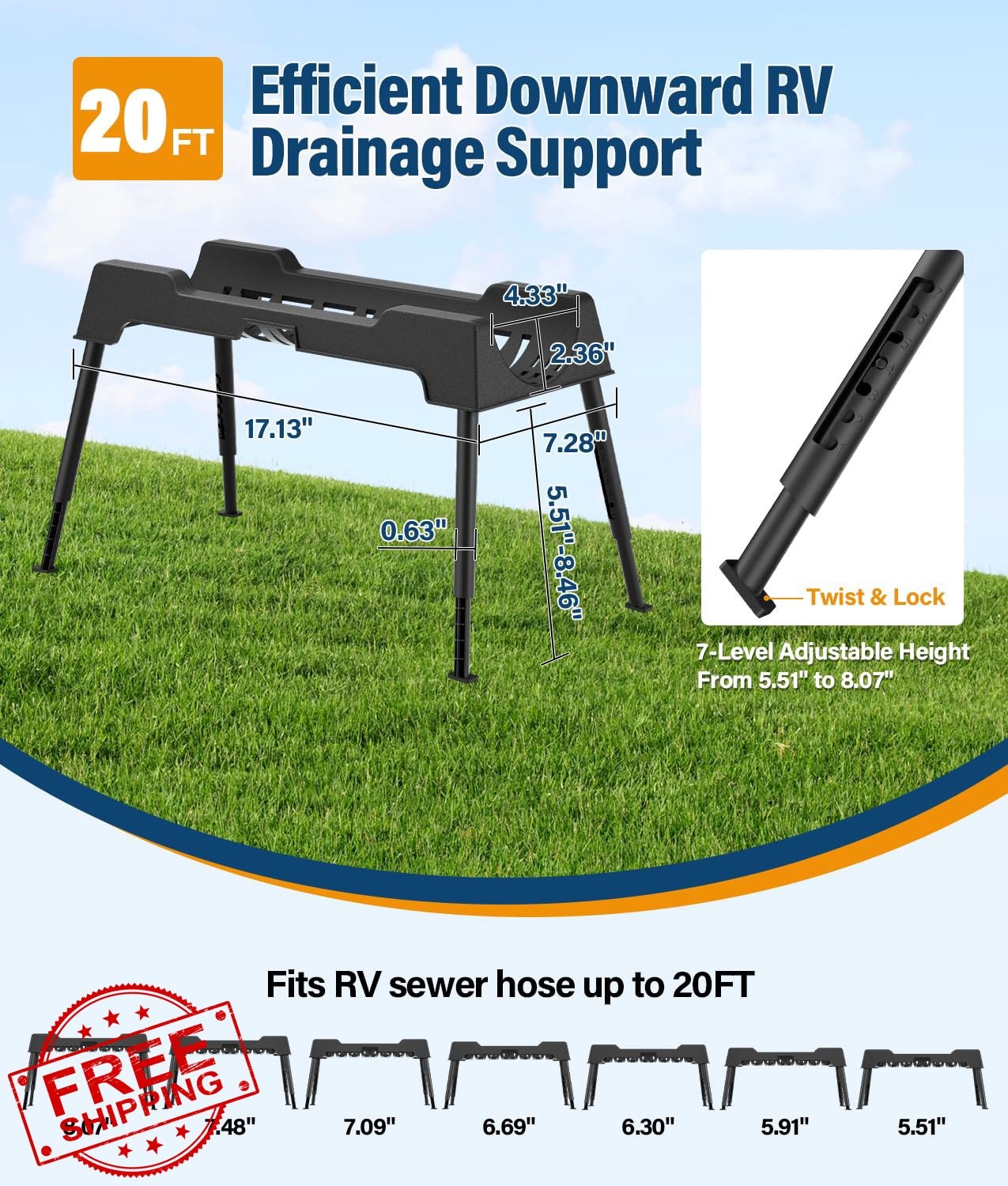 PAHTTO RV Sewer Hose Support 20 FT Foldable gallery
