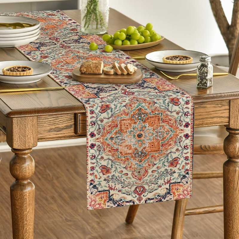 Boho Orange Table Runner for Fall Home Decor gallery
