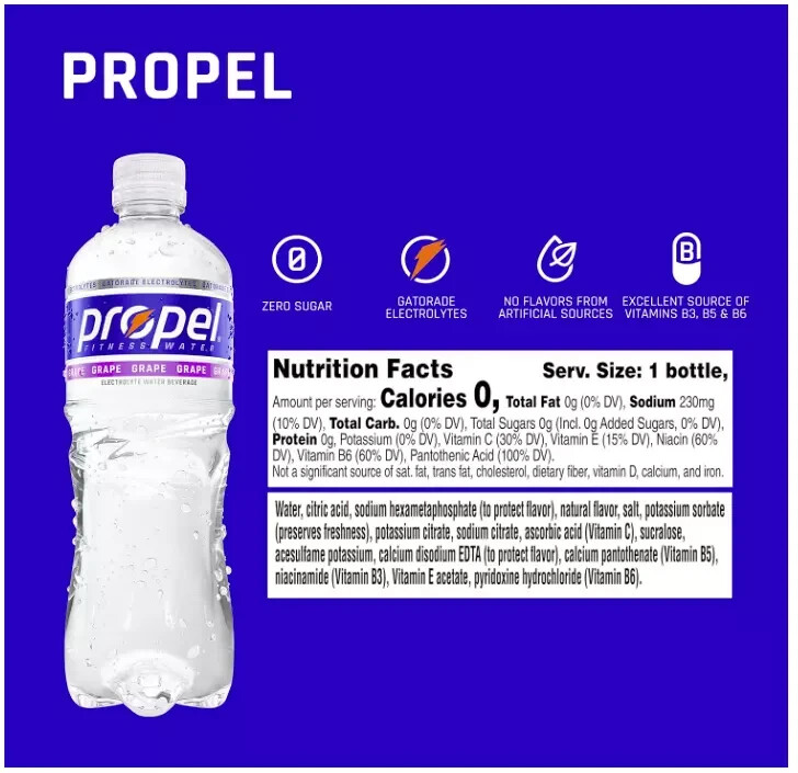 Propel Grape Zero Calorie Sports Water, 16.9oz (Pack of 12) gallery