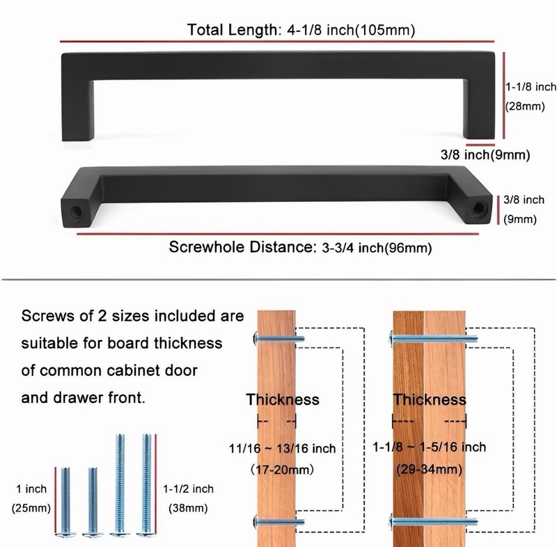 Solid Square Bar Cabinet Handle - Oil Rubbed Bronze Furniture Pull, 3.8 Inch gallery
