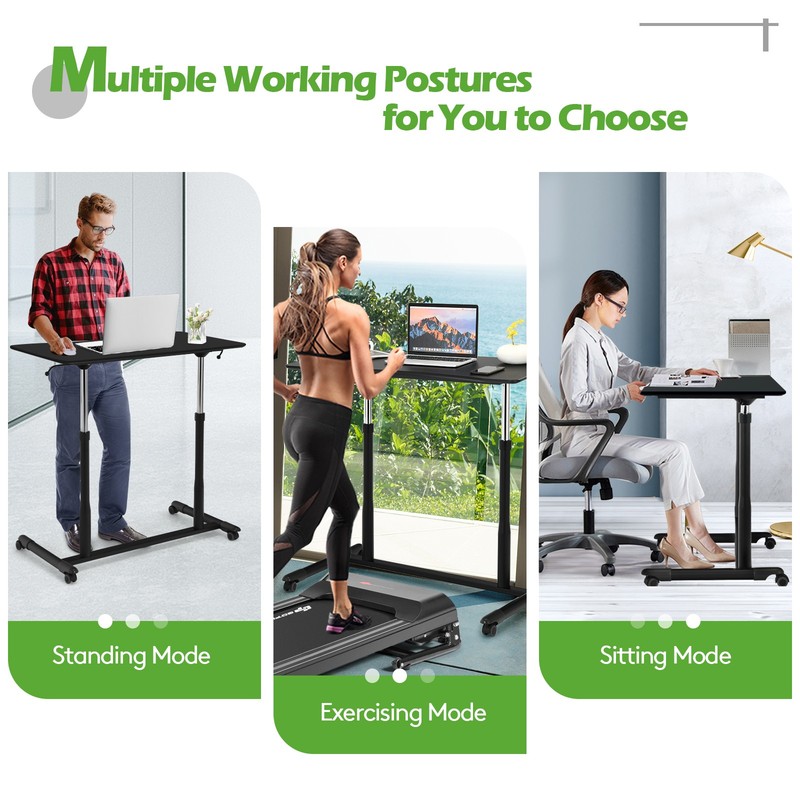 Height Adjustable Computer Desk Sit to Stand Rolling Table Black gallery