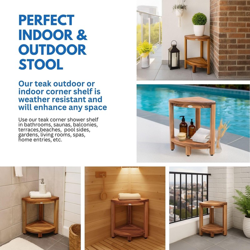 DecoTeak Teak Corner Shower Shelf – 2 Tier Waterproof Bathroom Storage Organi... gallery