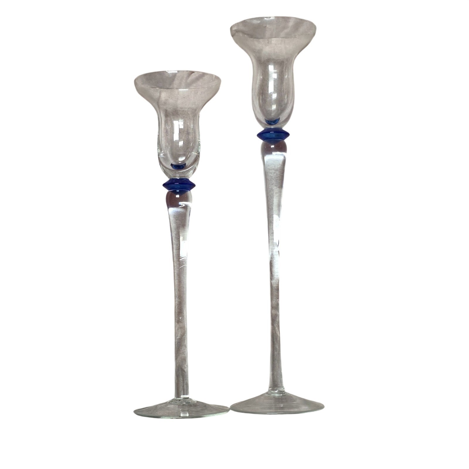 Elements Glass Candlestick Holders Set of 2 Blue Accents Tall gallery