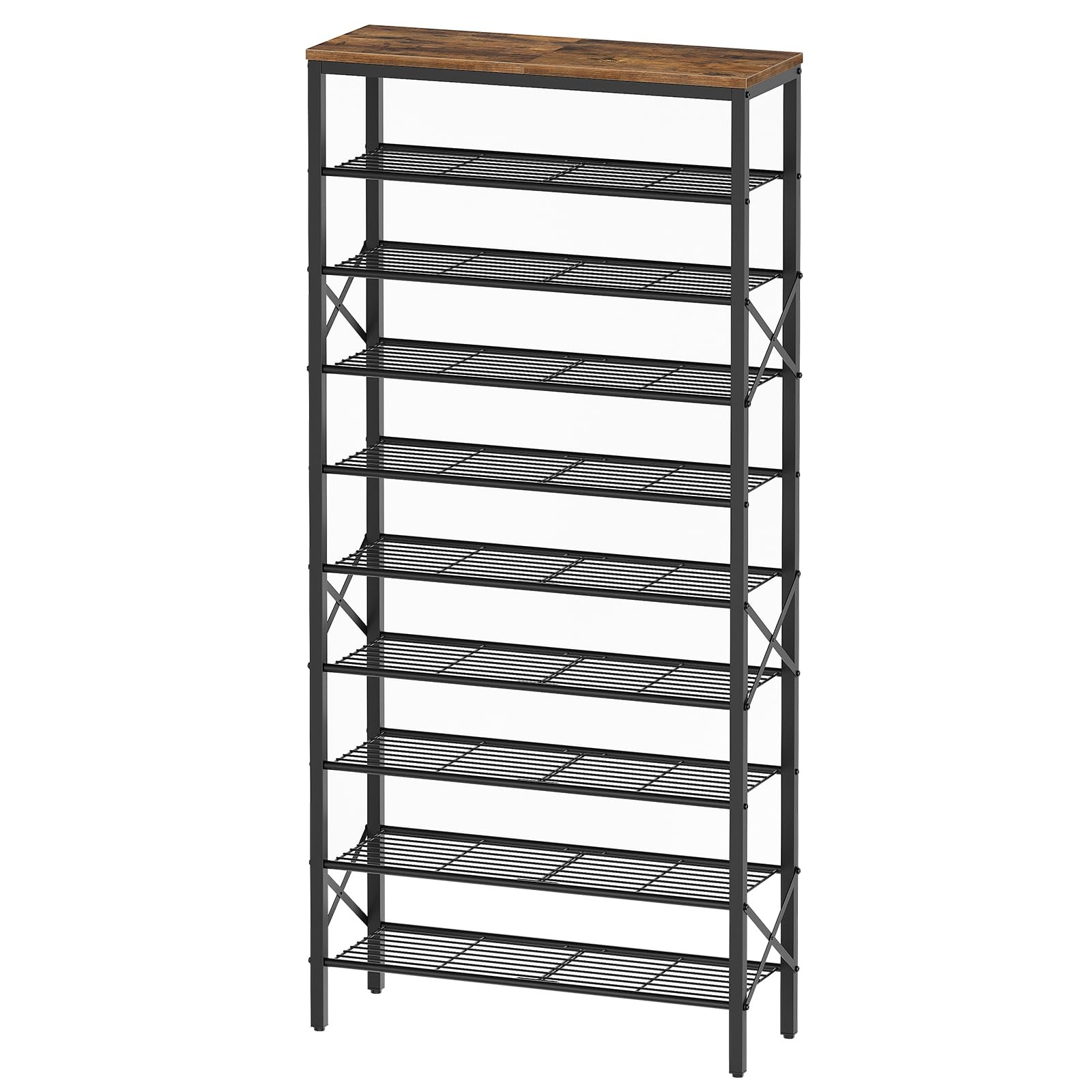 YATINEY 10 Tier Shoe Rack, Large 27.8" x 10.8" x 65.7", Rustic Brown + Black gallery