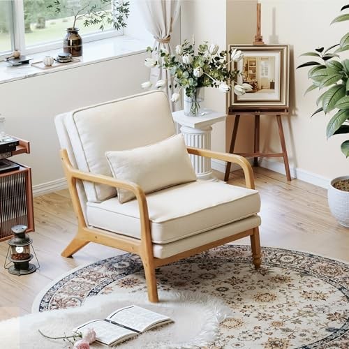 Mid-Century Accent Chair with Solid Wood Frame, Reading Relaxing 1 PC Beige gallery