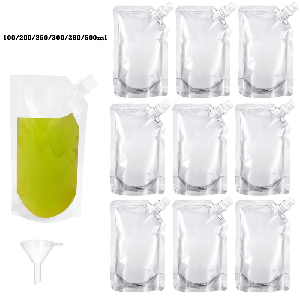 10Pcs 100-500ml Plastic Stand-up Drink Bags Spout Pouches For Liquid Juice Milk gallery