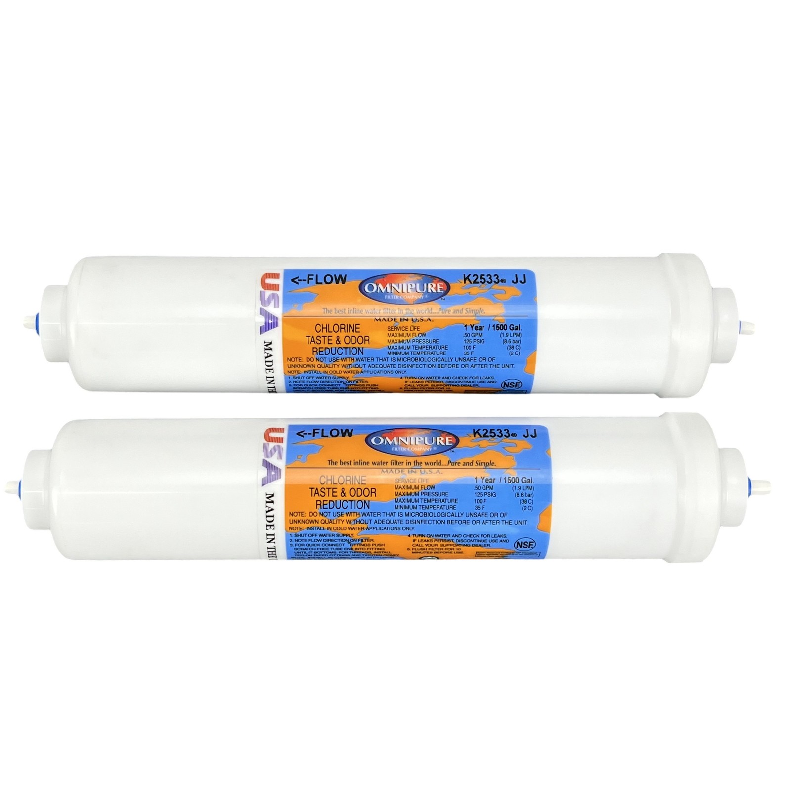 Omnipure K2533JJ Inline Water Filter Lot of 2 Chlorine Taste Odor Reduction USA gallery