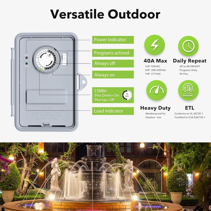 BN-LINK Pool Pump Timer Outdoor Timer Box, Heavy Duty 24Hr Programmable For Pool gallery