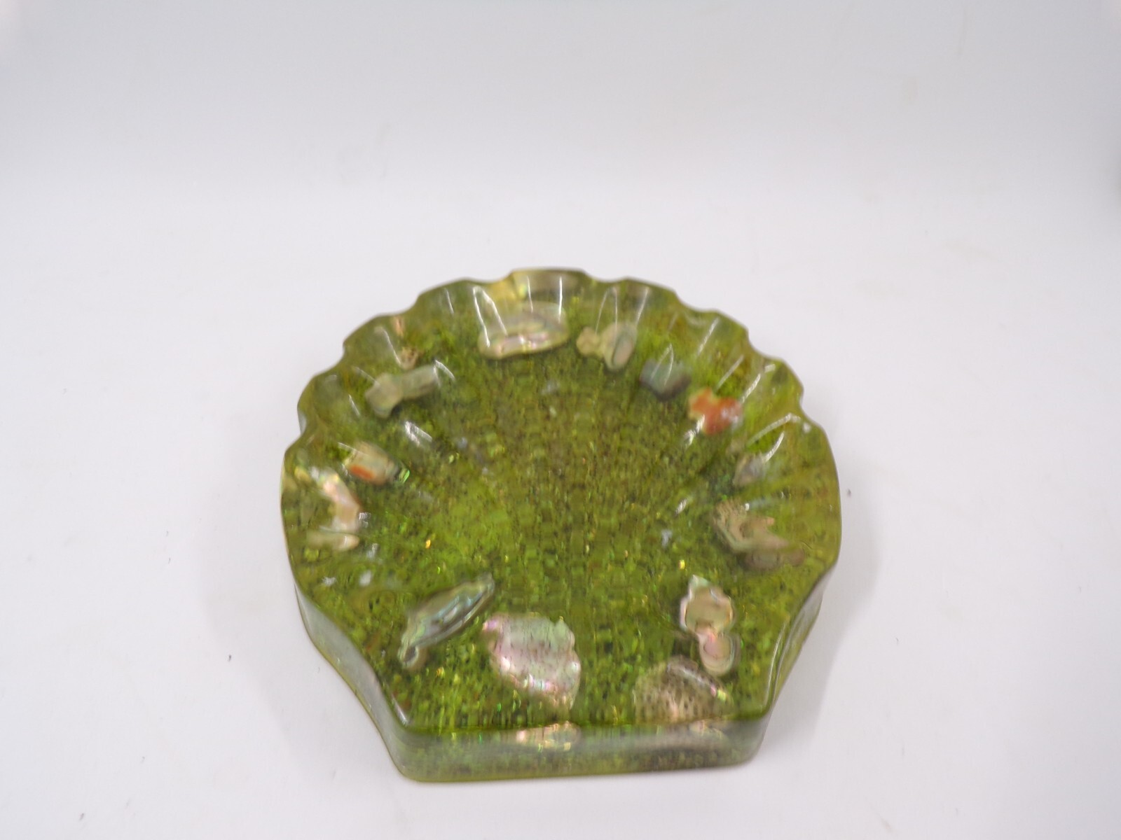 VTG Sea Shell Lucite Resin Acrylic Soap Dish Abalone MCM Green gallery