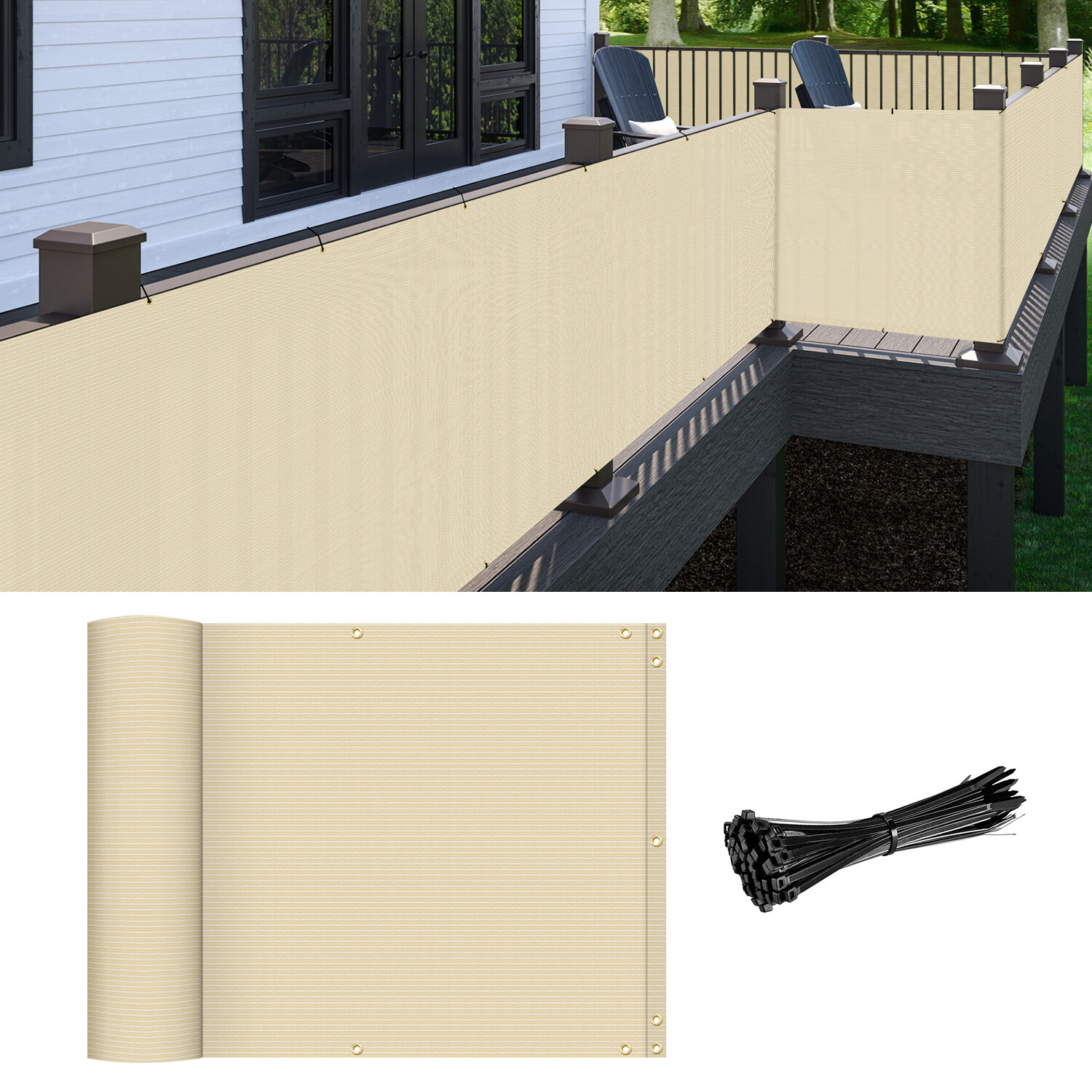 2.5' Tall Balcony Privacy Screen Apartment Railing Net Mesh Covers with Zip Ties gallery