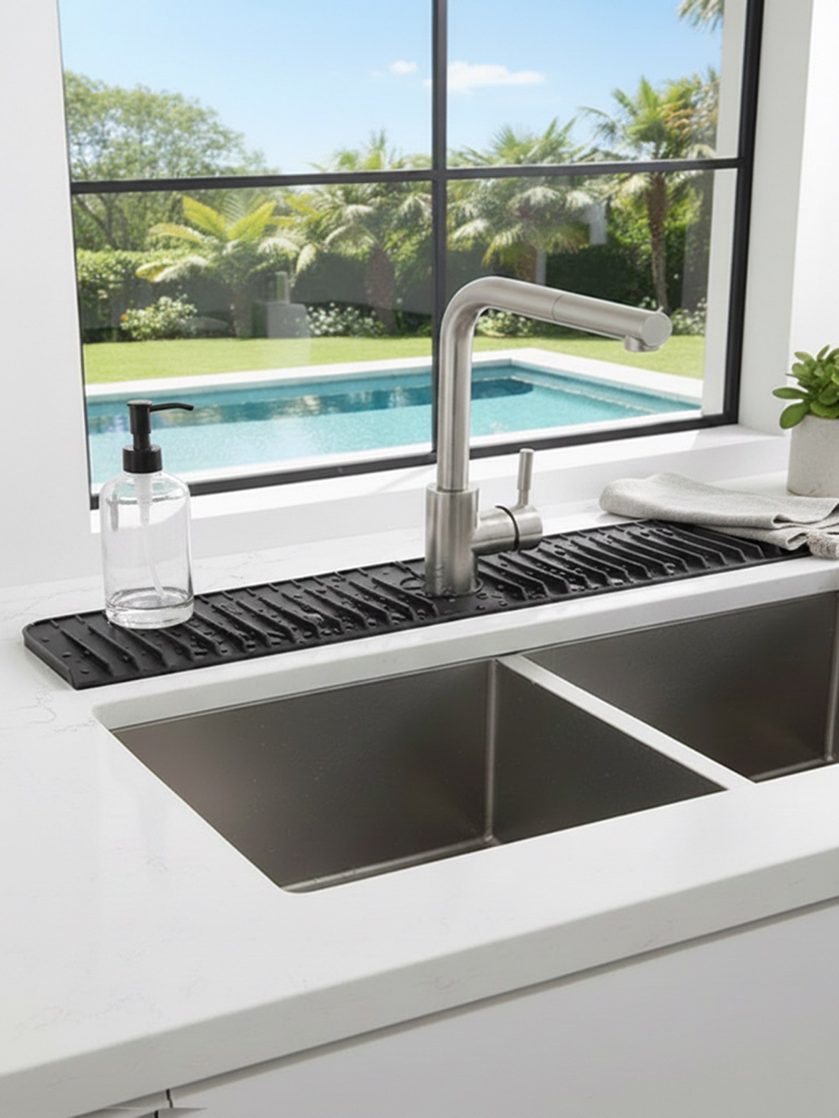 24'' Faucet Mat for Kitchen Sink Splash Guard Slope Fast Self-draining lock-in gallery