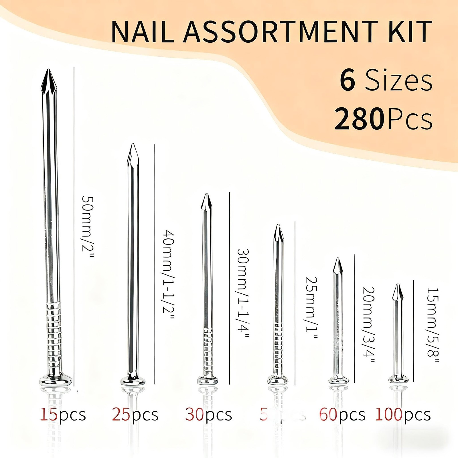 280 Pcs Nail Assortment Kit, 6 Sizes Finishing Nails for Hanging Pictures, Ma... gallery
