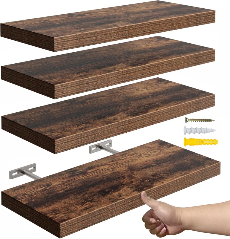 Charming 16” Floating Shelves - Rustic Brown Storage Solution Set of 4 gallery
