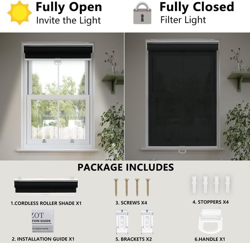 Cordless 5% Openness View Roller Shades for Indoor Windows,Solar Screen Flame gallery