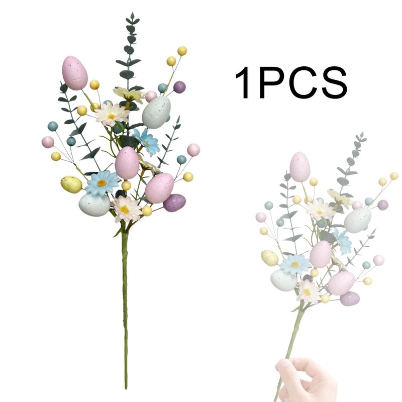 Easter Egg Stem Artificial Flowers Easter Decoration Twig Egg Pick Bouquet for gallery