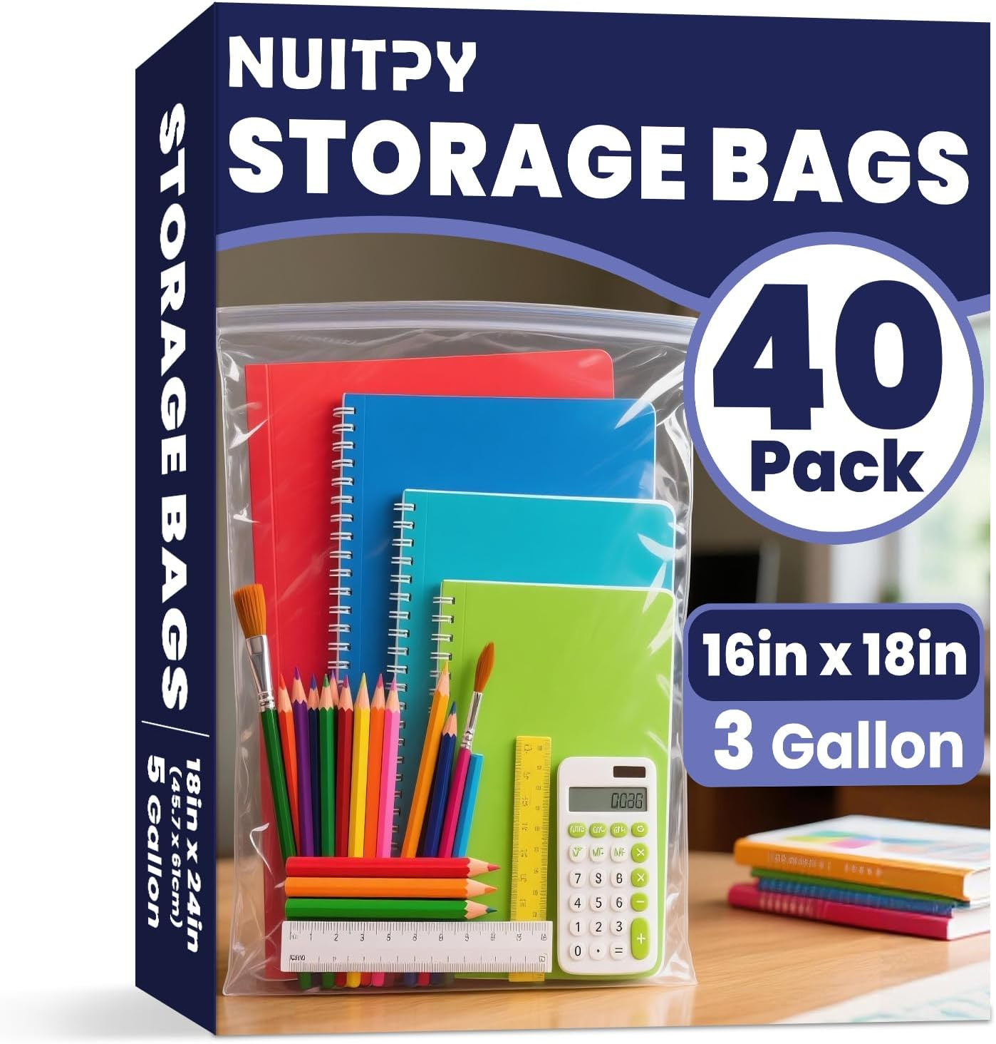 40 Pack Large 3 Gallon Storage Bags with Zipper Top, 16 X 18 Inch Zipper Bags, C gallery