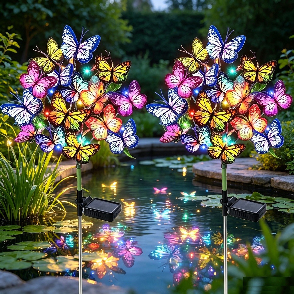 2PC Butterfly Solar Stake Flower Lights Outdoor Garden landscape Lamp Waterproof gallery