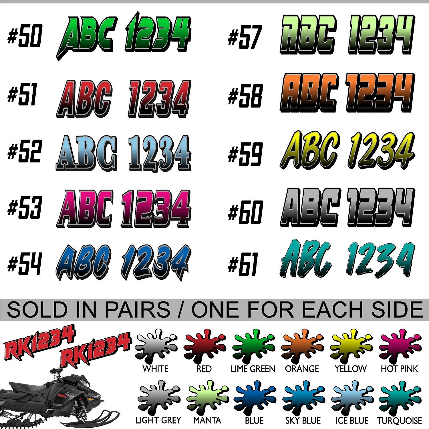 Snowmobile Registration Number Decals (Two Decals) Custom Vinyl Numbers GRB gallery