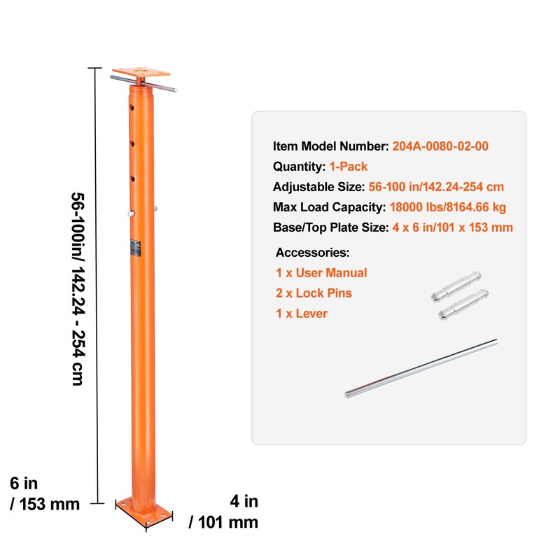 Adjustable Floor Jack Post House Floor Leveling Lift 56"-100" Height Range gallery