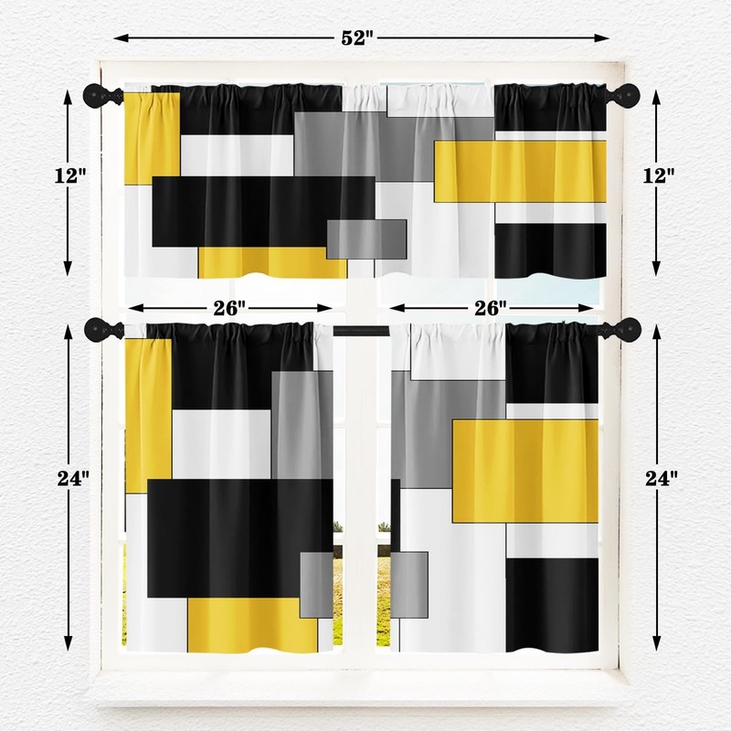 Yellow Kitchen Window Curtains Valance And Tier Set Black Grey White Modern Rod gallery