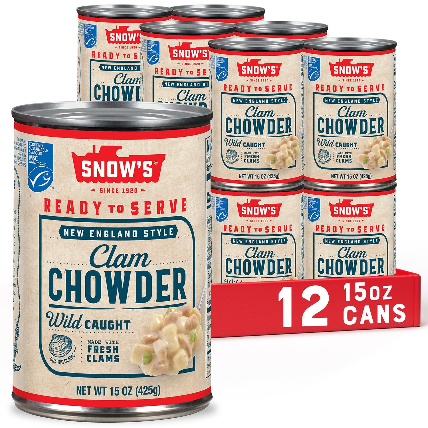England Clam Chowder, 15 oz Can (Pack of 12) - 13g Protein per Serving - Ready-t gallery
