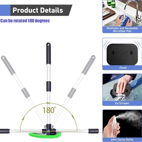 Car Windshield Cleaning Tool with Extendable Handle & 4 Washable Microfiber Pads gallery