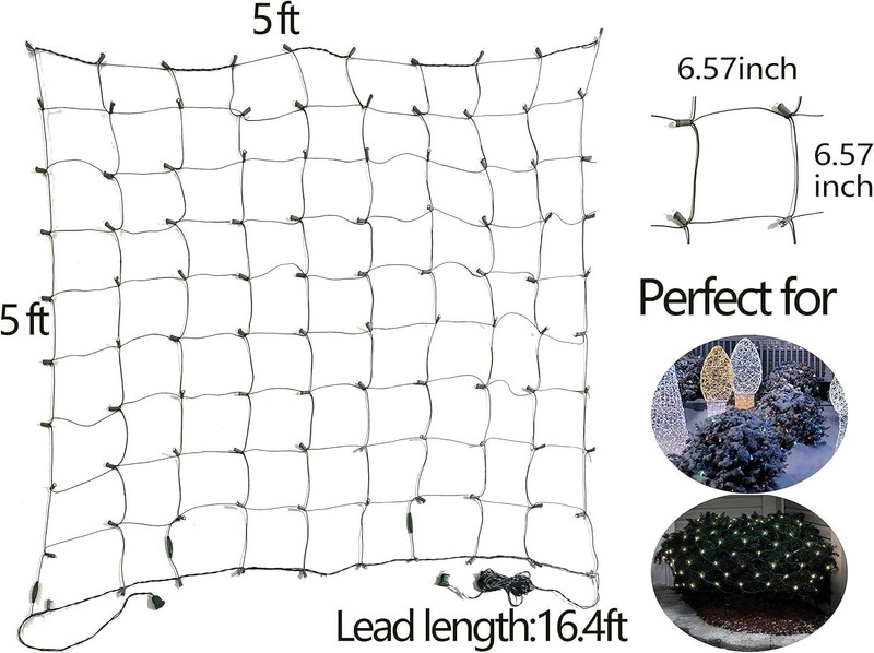 HISHINY LED Christmas Net Lights Outdoor,5ftx5ft 100LED Green Wire, Connectab... gallery
