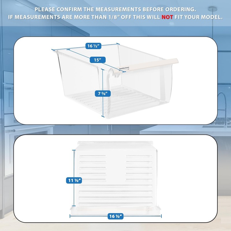 Upper Crisper Bin for Whirlpool & Kenmore Refrigerators | Fridge Drawer Replacem gallery