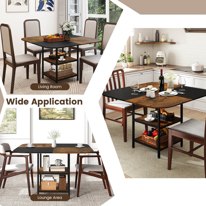 47.5” Square Dining Table w/Double-colored Splice Desktop 2-Tier Storage Shelves gallery
