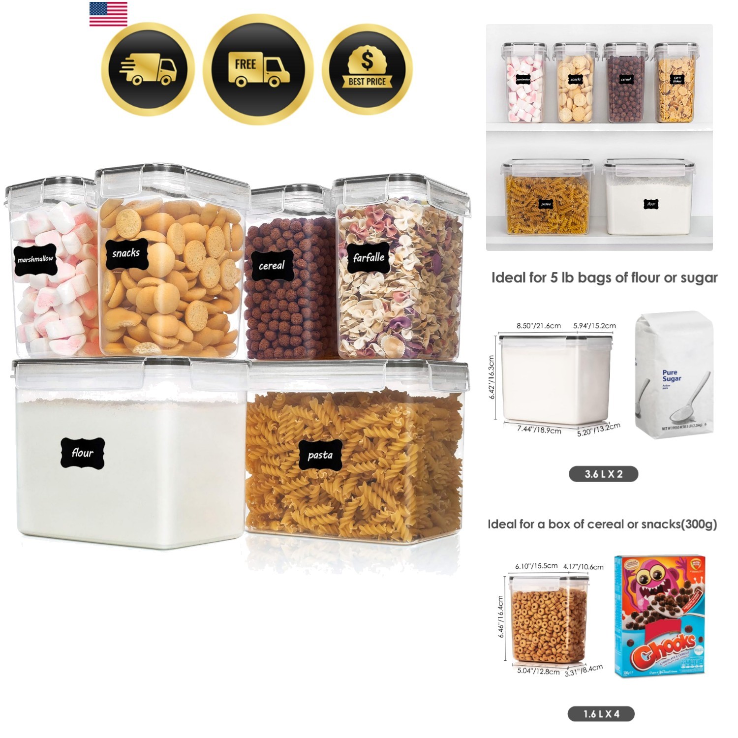 Airtight Food Storage Containers 6 Pieces Kitchen Pantry BPA Free Leakproof gallery