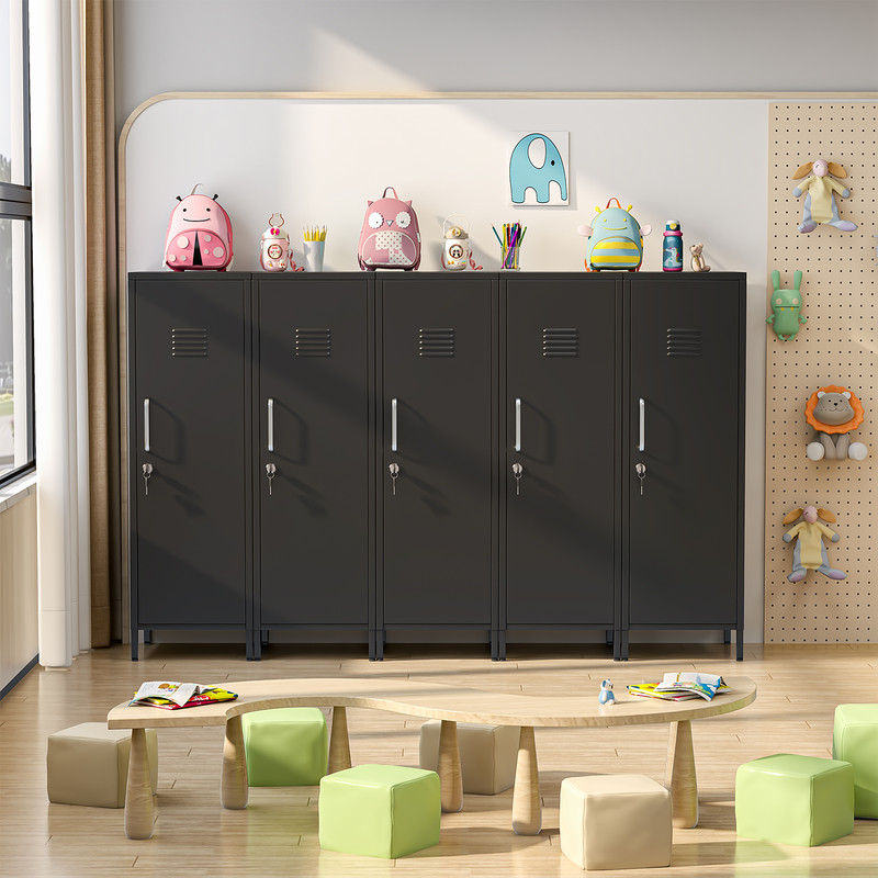 47" Lockable Small Metal Locker, 3 Adjustable Shelves for Home, School, Office gallery