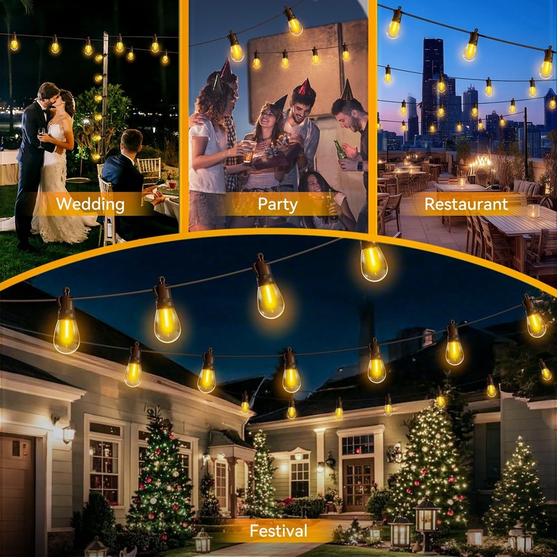 Outdoor String Lights Patio LED Light Outside 50Ft 15M Waterproof Remote Dim... gallery