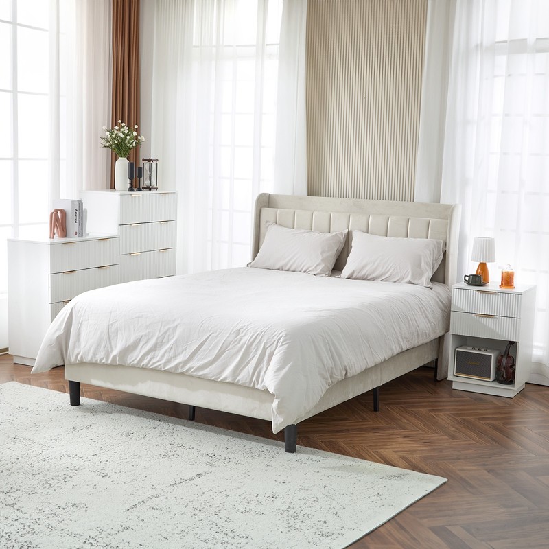 White P2 Density Board Wavy Pattern Drawer Front Two-Drawer Bedside Cabinet gallery