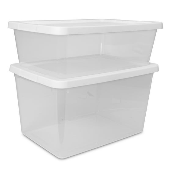 (4) 12 Quart Storage Boxes, Clear Plastic Storage Bin with Snap-On Lid, White gallery