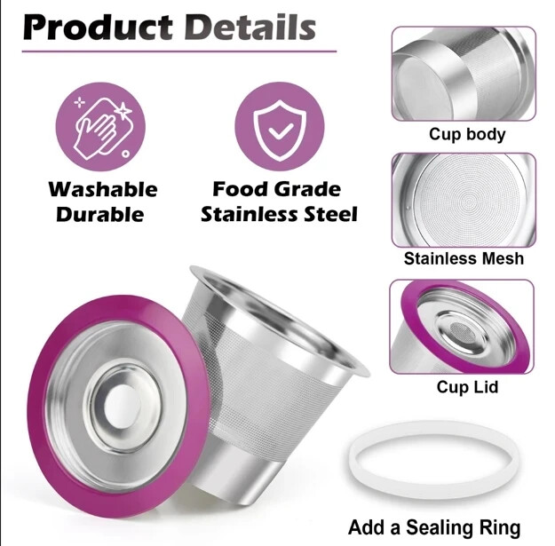 2-Pk Stainless Steel Reusable K Cup Coffee Filters for Keurig 1.0 & 2.0 or Other gallery