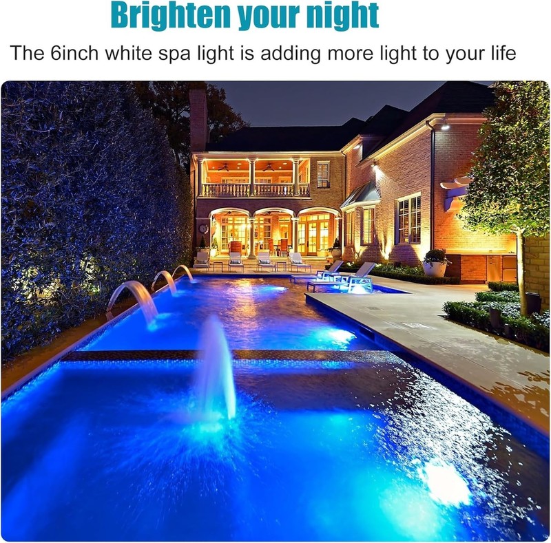 6 Inch LED Spa Lights for Inground Pool, 100FT AC120V 6 Inch White Pool Lights, gallery