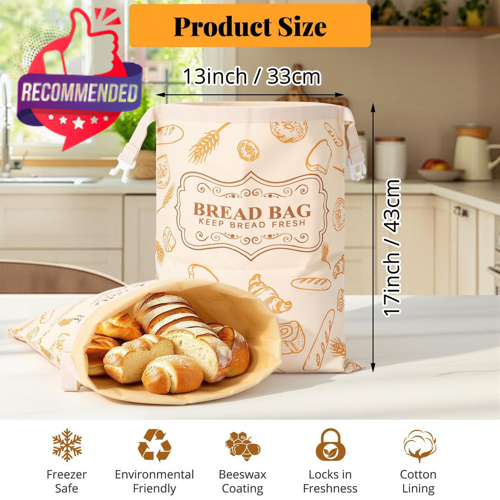 Homelove 2 Pack Beeswax Bread Bags for Sourdough Homemade Large, A gallery