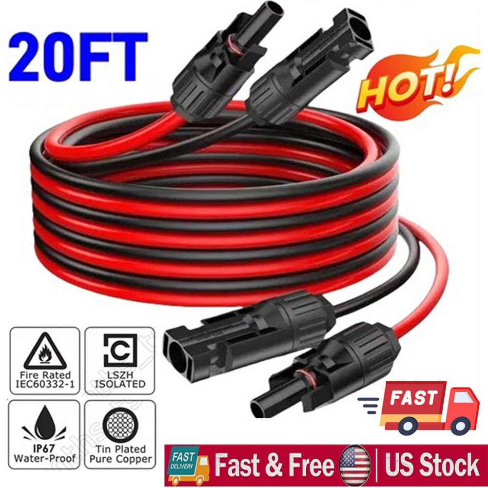 10 AWG Solar Panel Extension Cable PV Wire Solar Connectors Pair Black Red 6mm² gallery