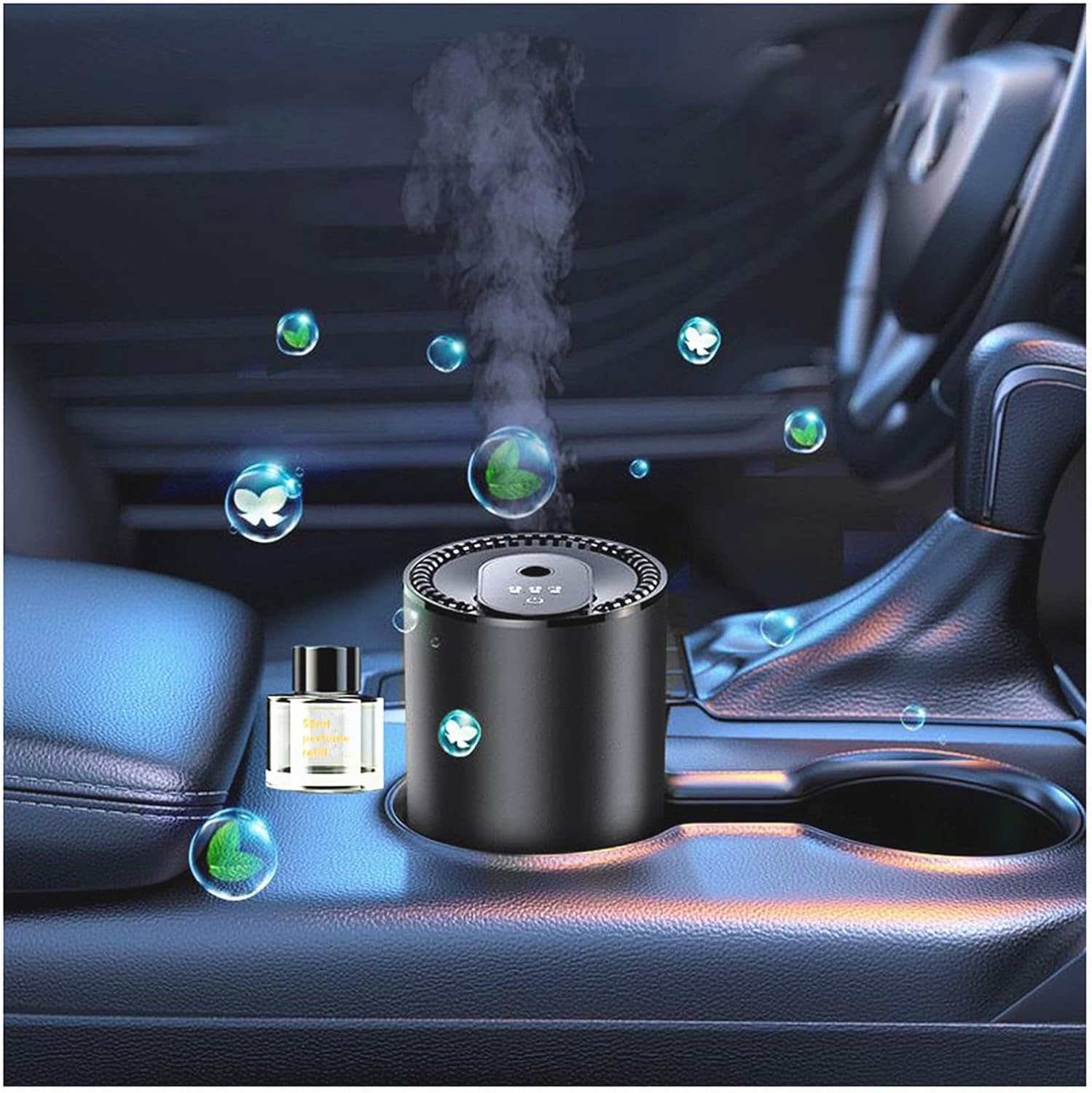 Smart Car Air Freshener Diffuser, 50ML, Ultrasonic Mist, USB-C Portable, Black gallery