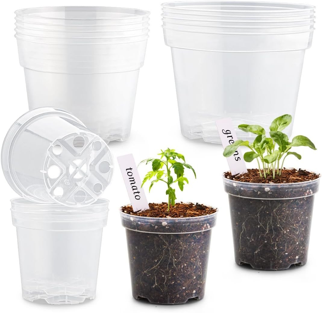 RooTrimmer 15 Pack 8/6/4 Inch Clear Nursery Pots with Drainage Hole, Transparent gallery