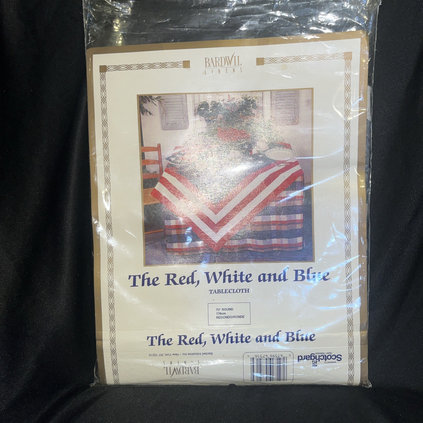 July 4th Red White & Blue Stars & Stripes 70" Round Bardwil Linens Tablecloth gallery