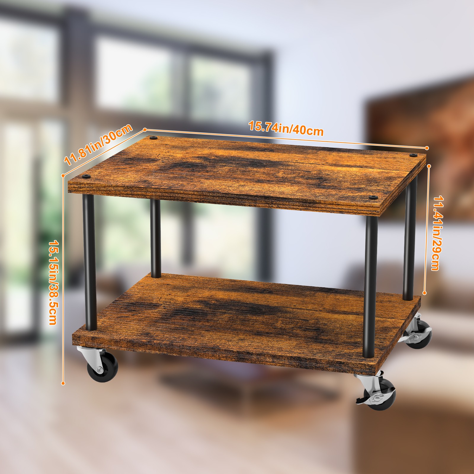 2-Tier Under Desk Printer Cart with Shelf, Mobile Heavy Duty Storage Rack, Brown gallery